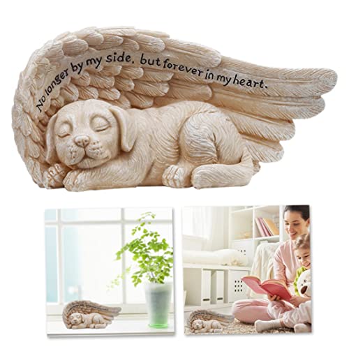 SouiWuzi Ángel Mascotas Estatua Memorial Memorial Grave Marcador Tributo Durmiente Perro Dormitorio En Alas Angel Alas Resina Ornamento Escultura para Jardín Estatua Decoración