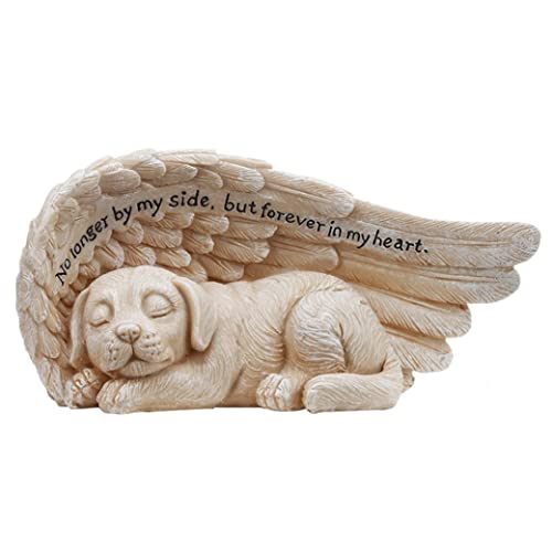 SouiWuzi Ángel Mascotas Estatua Memorial Memorial Grave Marcador Tributo Durmiente Perro Dormitorio En Alas Angel Alas Resina Ornamento Escultura para Jardín Estatua Decoración