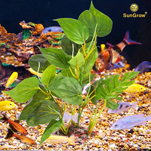 SunGrow Planta Planta Plástica, Hoja para Acuarios de Agua Dulce o Acuario Salada, Ultra Realista Tamaño Mediano (10 Inch), Excelente Punto de equitación para Pescados, Reptiles y Anfibios