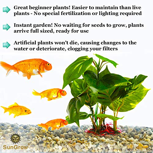 SunGrow Planta Planta Plástica, Hoja para Acuarios de Agua Dulce o Acuario Salada, Ultra Realista Tamaño Mediano (10 Inch), Excelente Punto de equitación para Pescados, Reptiles y Anfibios