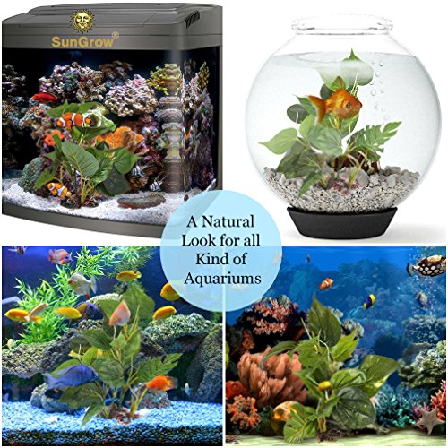 SunGrow Planta Planta Plástica, Hoja para Acuarios de Agua Dulce o Acuario Salada, Ultra Realista Tamaño Mediano (10 Inch), Excelente Punto de equitación para Pescados, Reptiles y Anfibios