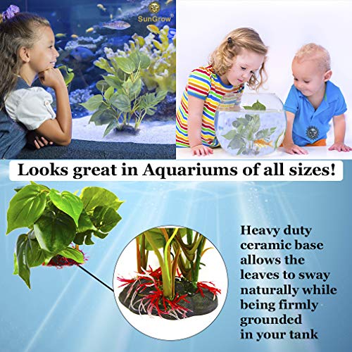 SunGrow Planta Planta Plástica, Hoja para Acuarios de Agua Dulce o Acuario Salada, Ultra Realista Tamaño Mediano (10 Inch), Excelente Punto de equitación para Pescados, Reptiles y Anfibios