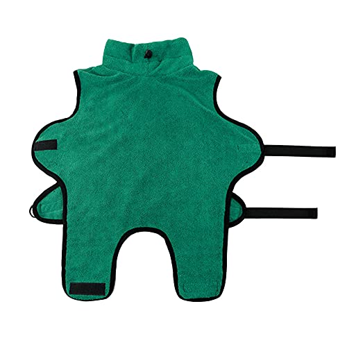 Súper Absorbente Toalla de Albornoz de Perro Gato con Correa y Cuello Ajustables - Ropa para Mascotas Microfibra Secado rápido Color sólido Toalla de Bata para Cachorro Perro pequeño Verde S