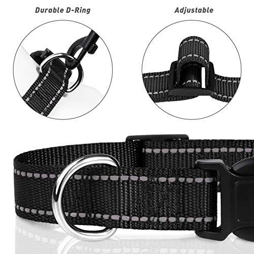 TagME Collar Perro Ajustable,Collar Nylon Reflectante,para Caminar Correr Entrenamiento,para Cachorro,Negro,1.0cm De Ancho