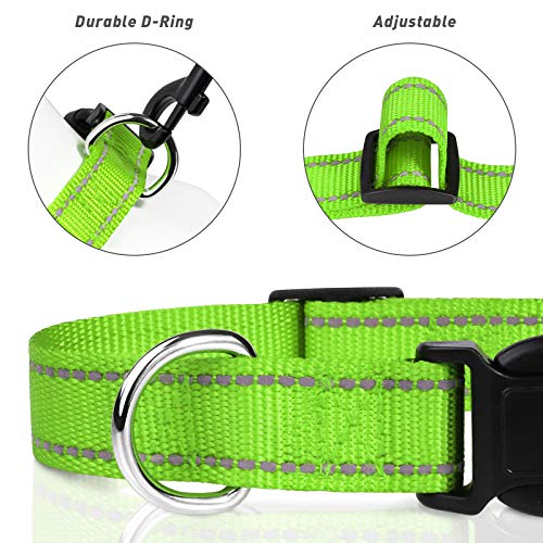 TagME Collar Perro Ajustable,Collar Nylon Reflectante,para Caminar Correr Entrenamiento,para Cachorro,Verde,1.0cm De Ancho