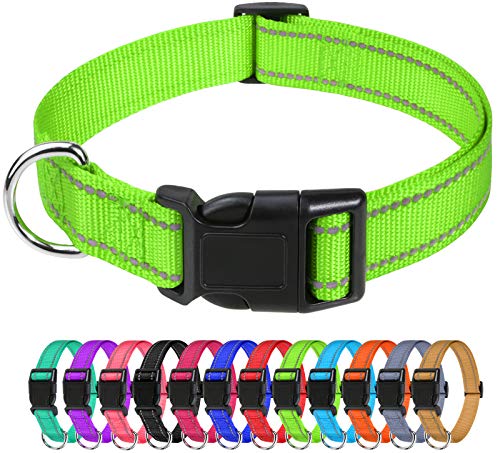 TagME Collar Perro Ajustable,Collar Nylon Reflectante,para Caminar Correr Entrenamiento,para Cachorro,Verde,1.0cm De Ancho