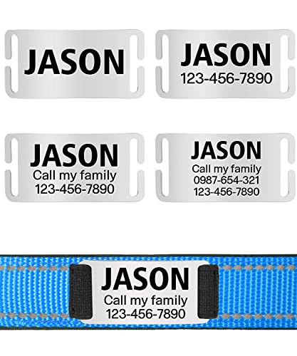 TagME Personalizado Nylon Collares para Perros, Ajustable Reflectante Collar Perro con Acolchados, Etiqueta de Acero Inoxidable Nombre Grabado y Número de Teléfono,Bebe Azul