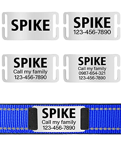 TagME Personalizado Nylon Collares para Perros, Ajustable Reflectante Collar Perro con Acolchados, Etiqueta de Acero Inoxidable Nombre Grabado y Número de Teléfono, Azul Marino