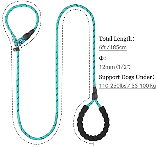 TagME Reflectante Correa Perro Adiestramiento,Correa Retriever,Correa de Entrenamiento,Correa Ajustable Perro Grande,Ø12mm x 185cm,Azul Verdoso