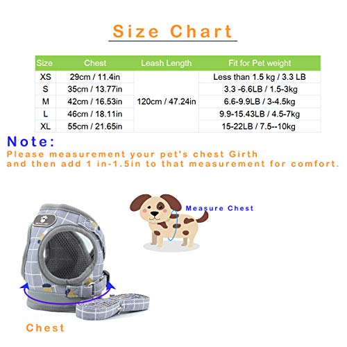 Tineer Pet Respirable Malla Arnés Chaleco Reflectante Plaid Padding Chaleco, Arnés de Entrenamiento Juego de Correas Ajuste fácil para Cachorros Perros medianos (S, Rosado)
