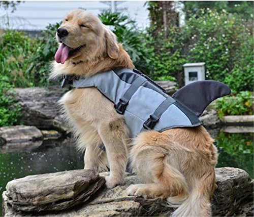TL Chaleco Salvavidas Profesional para Mascotas, para Natación, Cosplay, Entrenamiento, con Mango de Asistencia, Sirena y Tiburón