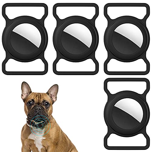 TOCYORIC Funda Protectora de Silicona para Apple Airtag, Accesorios Ajustables de Seguimiento GPS Antipérdida para Collar de Mascotas, 4 Unidades, Negro
