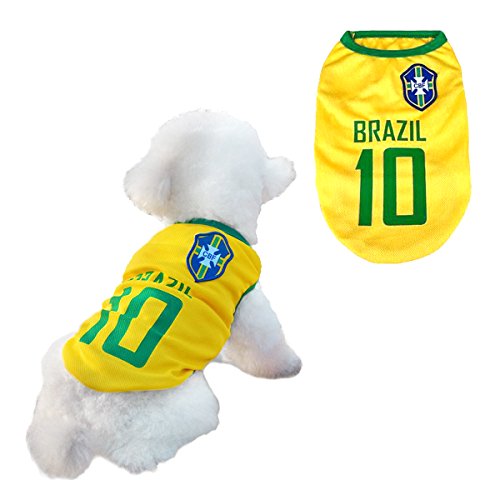 Trajes Perro Disfraz Gato Ropa para Perros Camiseta Fútbol Copa del Mundo FIFA Copa de Europa Jersey Brasil (S, Amarillo)