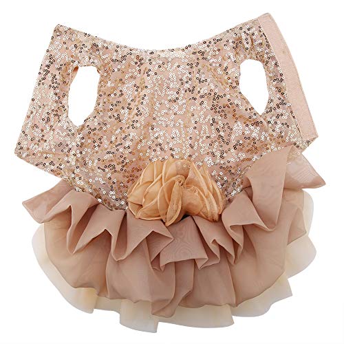 Vestido de Novia para Perro, Dulce Vestido de Novia con Lentejuelas para Cachorro, Chaleco de tutú de Encaje, Falda para Perro, Mascota, Gato, Princesa, Vestido de Fiesta de Boda(XL-Oro)