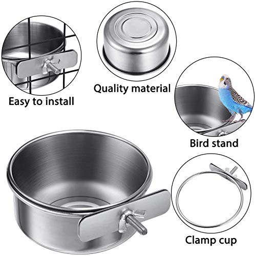 wegreeco 2 Tazas para Platos de alimentación de pájaros, Tazas de Acero Inoxidable para alimentación de Loros,para alimentador de Plato de Comida de Agua de Loro de pájaro