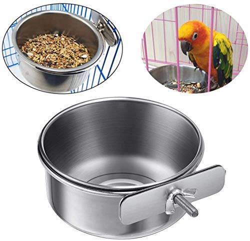 wegreeco 2 Tazas para Platos de alimentación de pájaros, Tazas de Acero Inoxidable para alimentación de Loros,para alimentador de Plato de Comida de Agua de Loro de pájaro