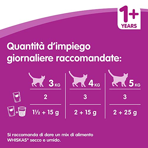 Whiskas Comida para Gatos con atún, Pescado Blanco y salmón, 12 Paquetes (72 Unidades en Total)