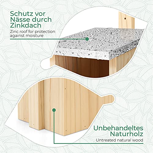 WILDLIFE FRIEND | Caja Nido para Colirrojo & Co de Madera Maciza - con Techo de Metal - Atornillada y Resistente a la Intemperie, Casa de Pájaros e incubadora para Criadores Especializados