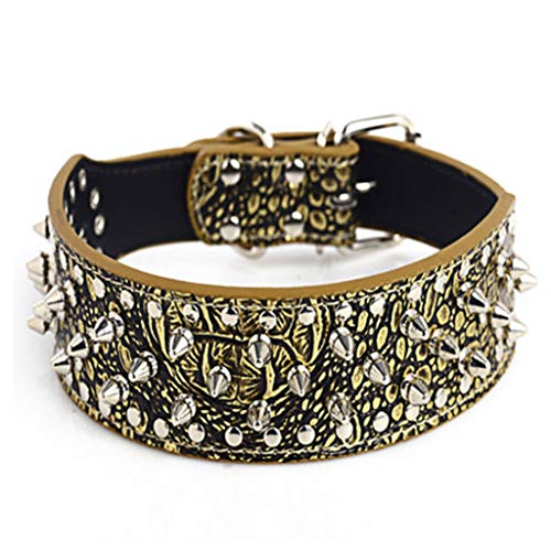 WT-DDJJK Collar de Cadena, Lujoso Collar de Perro con Tachuelas y púas Collares de Cuero de PU Acolchados para Perros medianos Grandes Correa de Cuello