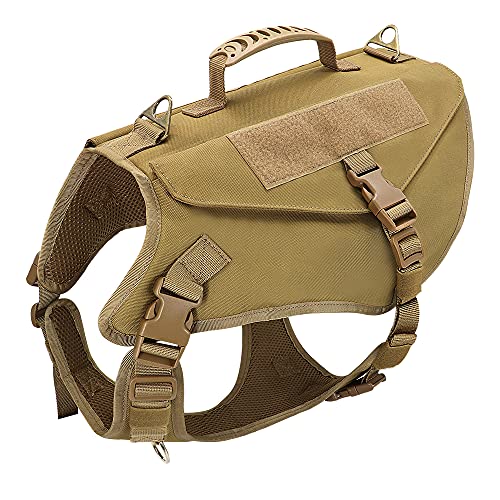 WWHPVP Arnés De Perro Táctico Militar K9 Trabajo Chaleco De Perro, Nylon Bungee Leash Capacitación De Línea Corriendo para Perros Medianos Pastor Alemán,Caqui,36cm