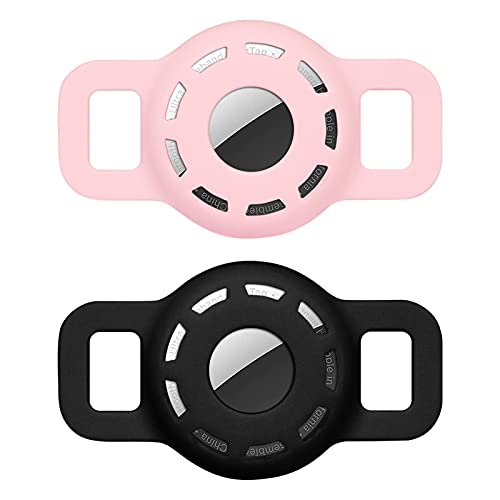 WWW 2 fundas para AirTag, soporte para collar de perro, funda de collar de gato Airtag con diseño antipérdida, para pequeños bucles de cachorro de compañía y correas de mochila, color negro y rosa