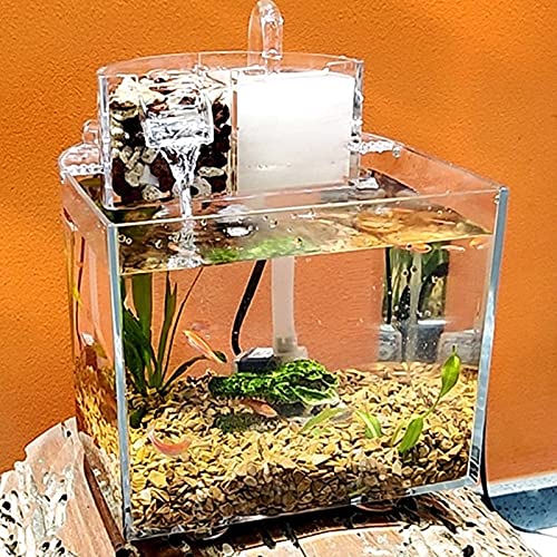 XIANGGUI 1983 Fish Bowls Mini Tablero de Escritorio de Tanques de Acuario para Peces pequeños Acuarios despejados Outlet de Cascada con Filtro de Bomba silencioso Algodón Pescados y Acuarios