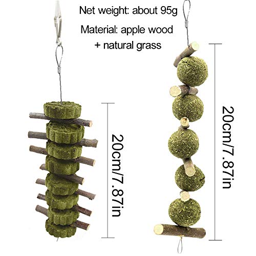XYDZ 2PCS Juguete para Masticar Conejo, Palo de Natural Manzana Palos de Madera Hierba Natural Bola para Juguete para Moler Dientes para Conejo Hámster Loro Chinchillas Cobayas Gerbos Ratas Masticar
