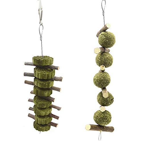XYDZ 2PCS Juguete para Masticar Conejo, Palo de Natural Manzana Palos de Madera Hierba Natural Bola para Juguete para Moler Dientes para Conejo Hámster Loro Chinchillas Cobayas Gerbos Ratas Masticar