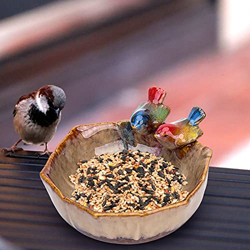 YAOLUU Comederos para Aves Alimentador de pájaros Cerámica Pájaro Alimentador Bandeja Jardín Paisajismo Cuenca Creativa Hogar Jardín Decoración para pájaros Pigeones de Loro Contenedor de Semillas