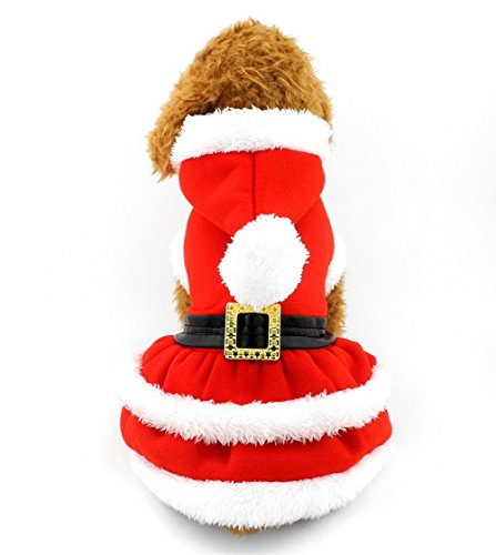 ZUNEA Santa Claus Pequeño Perro Disfraz de Gato Navidad Mascota Cachorro Vestido de Invierno Chaqueta de Abrigo de Lana Caliente con Capucha Chihuahua Ropa Rojo L